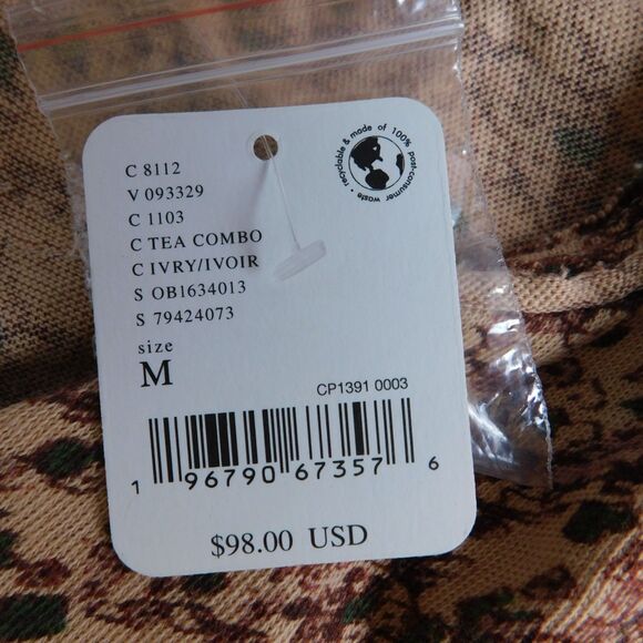 We The Free Thermal Henley Button Floral Boho Thermal Top Medium Buttons Tan NWT - Picture 4 of 16